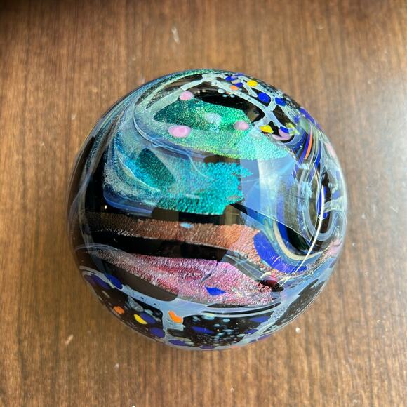 Rollin Karg Signed Dichroic Iridescent Handblown Studio Art Glass Paperweight - Picture 8 of 11